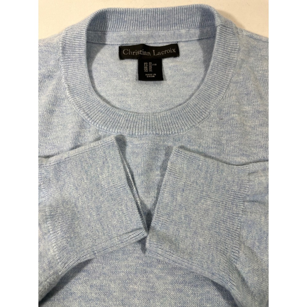Christian Lacroix Pima Cotton Silk Cashmere Crew Neck Sweater Men XL Ice Blue